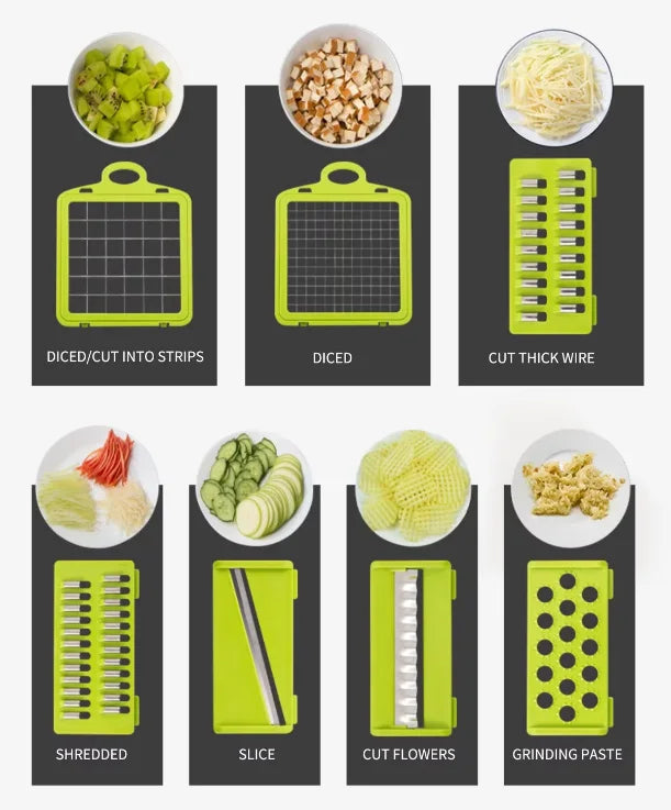 1Pc Green Black 12 in 1 Multifunctional Vegetable Slicer Cutter Shredders Slicer With Basket Fruit Potato Chopper Carrot Grater